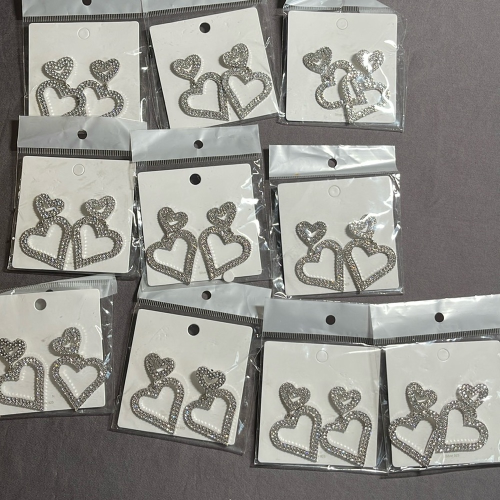 10 Sets of Drop Heart Shape Rhinestone Valentines Earrings